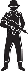 army vector illustration, army silhouette vector black and white full body