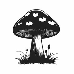 Black and White Mushroom Illustration: Detailed Botanical Fungi Drawing for Mycology and Nature Art Enthusiasts