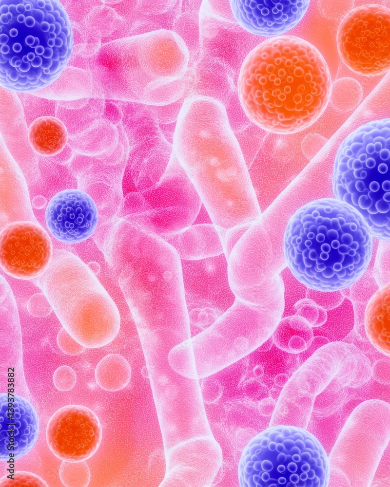 Aufkleber a colorful microscopic view of bacteria and cells, showcasing intricate structures and details of mi
