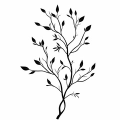 Fototapeta premium Black Silhouette Botanical Illustration: Organic Branch and Leaves Vector Design