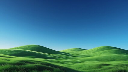 Obraz premium Minimalist Rolling Green Hills Landscape – Peaceful Nature Scene Under Clear Blue Sky