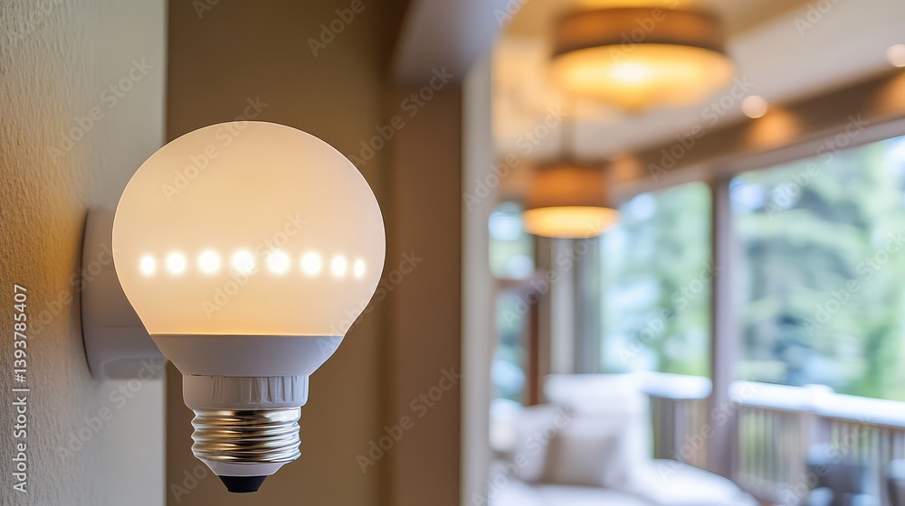 Aufkleber a close-up of a smart light bulb plugged into a fixture, with clear space around it for branding or 