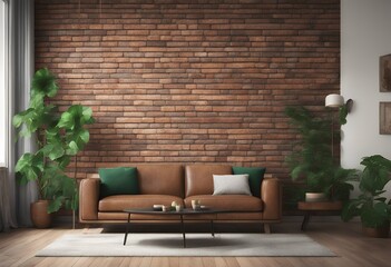 lounge blank modern room floor chair wooden plants wall green render brown illustration living sofa interior table mockup lighting carpet hidden brick 3d leather decor indoor three-dimensional home