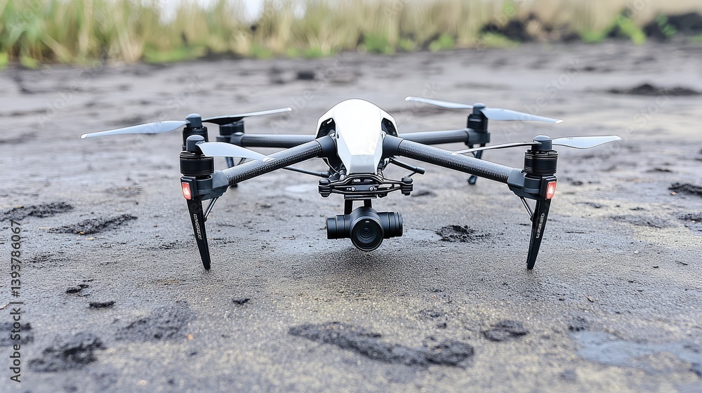 Aufkleber a close-up view of a drone's camera capturing images of crops in a farm field, showcasing the role o