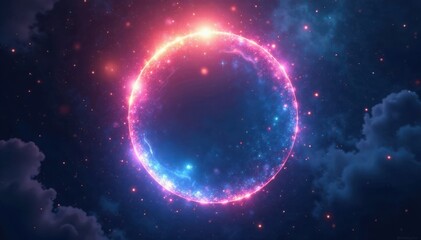 Iridescent radiance emanates from an otherworldly circle , surreal atmosphere, shimmering