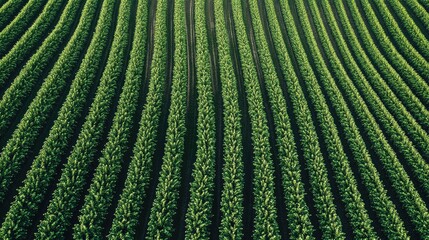 A drone equipped with a camera capturing images of a soybean field from above, monitoring crop health for precision farming, open sky for text