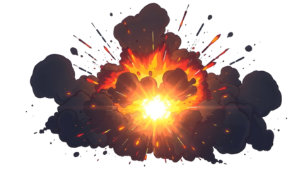 many round explosions of rocket interception blast or anti air gun shell hit or view from above on bang isolated on black