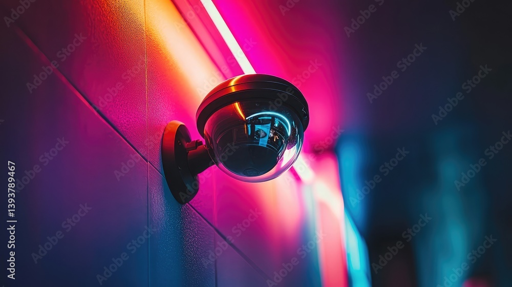 Poster a high-tech smart security camera with soft lighting and ample space surrounding it for text or prom