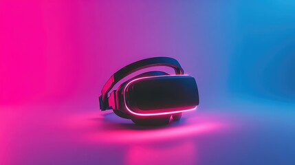A high-tech virtual reality headset on a clean white background, glowing lightly, with plenty of room for promotional material.