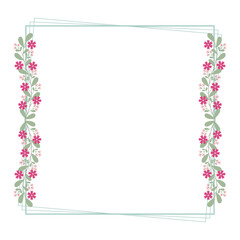 Green Square Wreath Border Frame Decorated With Green Leaves And Red Pink Flowers