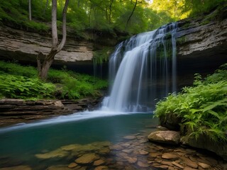 Fototapeta premium Explore the Magic of Minnehaha Falls: A Breathtaking U.S. Waterfall Where History, Culture, and Nature Unite in a Captivating Blend of Roaring Waters and Scenic Trails