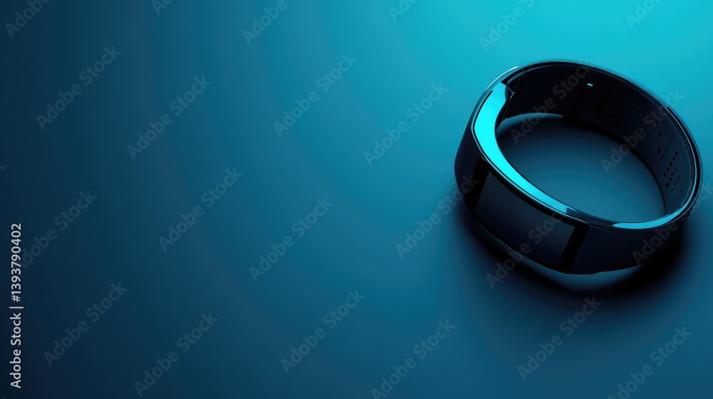 Poster a modern wearable fitness device with sensors on a minimalist surface, perfect for text in the backg