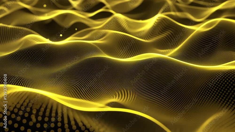Poster dynamic abstract golden waves showcase smooth curves and mesmerizing visual effects, creating intric