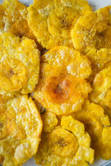 Delicious patacones, fried plantain slices, ready to accompany any dish