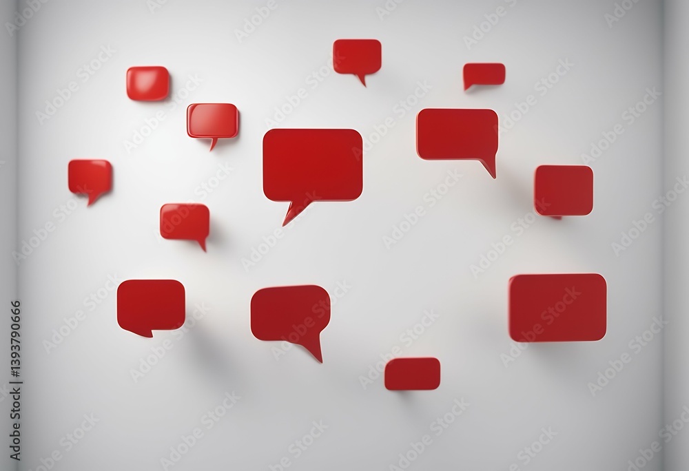 Poster chat 3d square pin bubble blank red rendering rounded background wall speech shadow white index grap