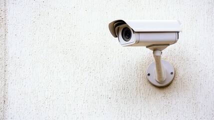A sleek, modern smart security camera on a light-colored wall with clear space around it for copy or logos.