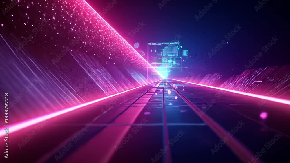 Poster vibrant digital landscape glowing neon lines and abstract data visuals create futuristic atmosphere 