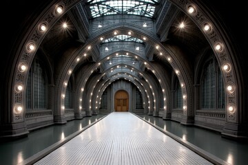 Fototapeta premium A gothic machine chamber where steam-powered energy pulses under candlelit arches