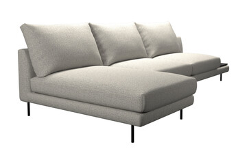 Light gray sectional sofa and dark wood side table, creating a cozy living room setting. Perfect for interior design concepts.