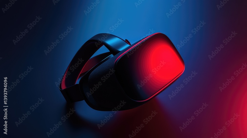 Poster a virtual reality headset on a clean, dark surface, with soft backlighting and open space for text o