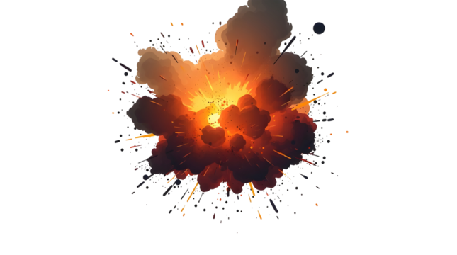 many round explosions of rocket interception blast or anti air gun shell hit or view from above on bang isolated on black - 3D illustration of object