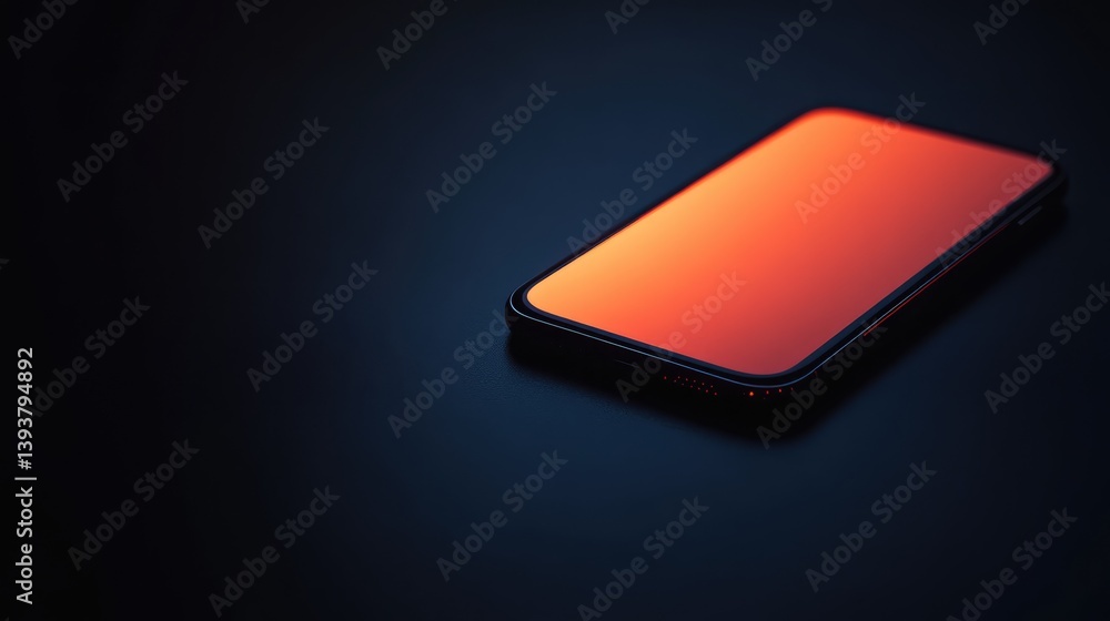 Aufkleber close-up of a smartphone screen glowing in the dark with soft ambient light and plenty of negative s