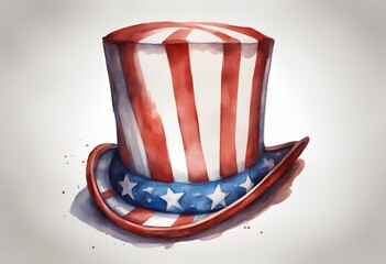 handdrawn paint design accessory day sam element illustration white labor art background watercolour clip single one halloween hat uncle july holiday out decoration cut object 4th 4 symbol national