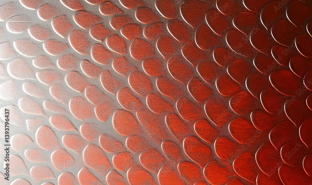 Poster red and white heart scales pattern background - abstract geometric texture with metallic sheen and g