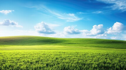 Obraz premium Green field of sustainable farming under rotation practice with visible boundaries between crops and clear copy space