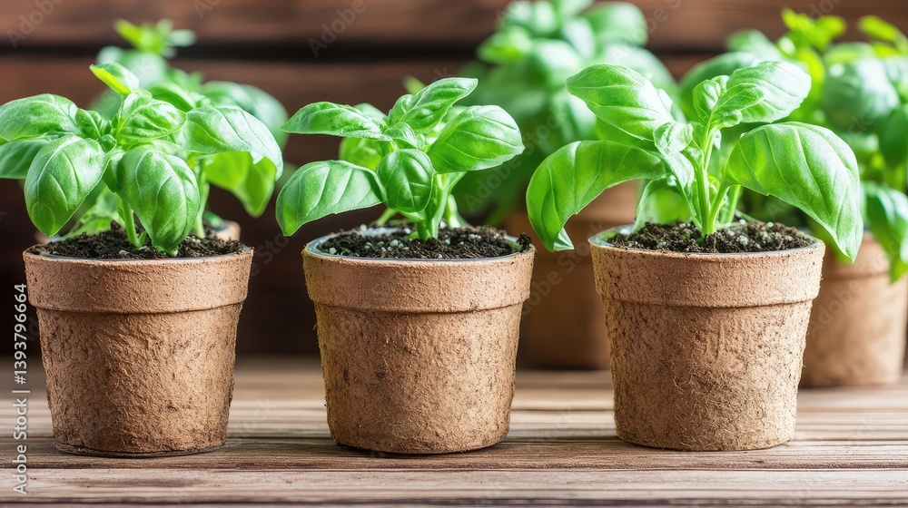 Poster growing basil in clay pebbles inside net pots, drip irrigation system visible with sterile backgroun