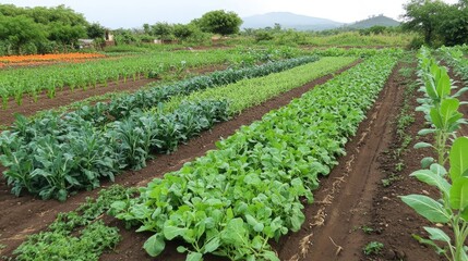 Obraz premium Intercropped field of legumes and cereals, promoting nutrient cycling and biodiversity, with open space for copy