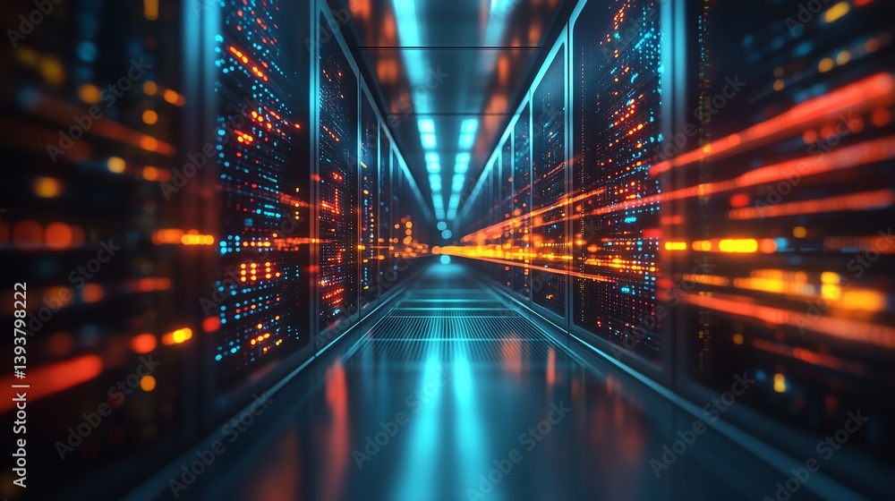 Aufkleber modern big data center with high-speed server storage and digital light abstraction, minimalist it m