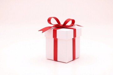Obraz premium white gift box with red ribbon and bow