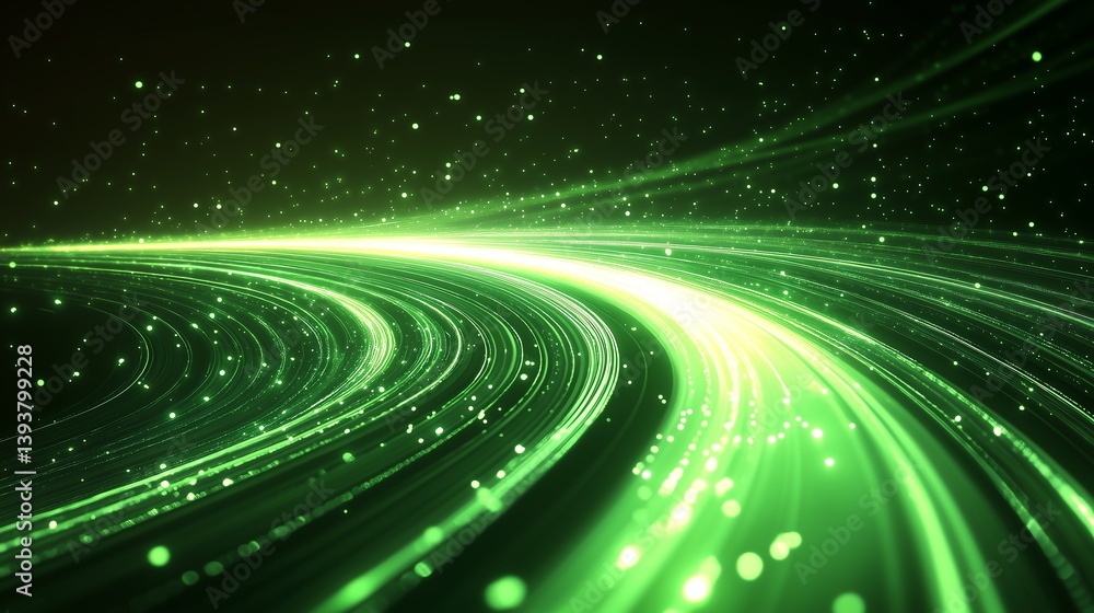 Poster green glowing shiny lines effect vector background with luminous speed lines, minimalist design