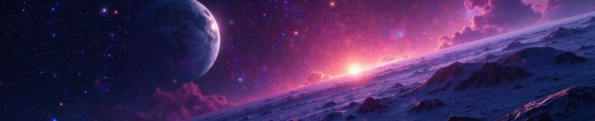 Naklejka premium Nebula backdrop with distant, unseen planet in shadowy depths, distant, galaxy