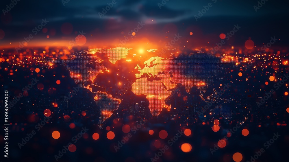 Poster modern infographic design with 3d world map and bokeh background for workflow layout, minimalist
