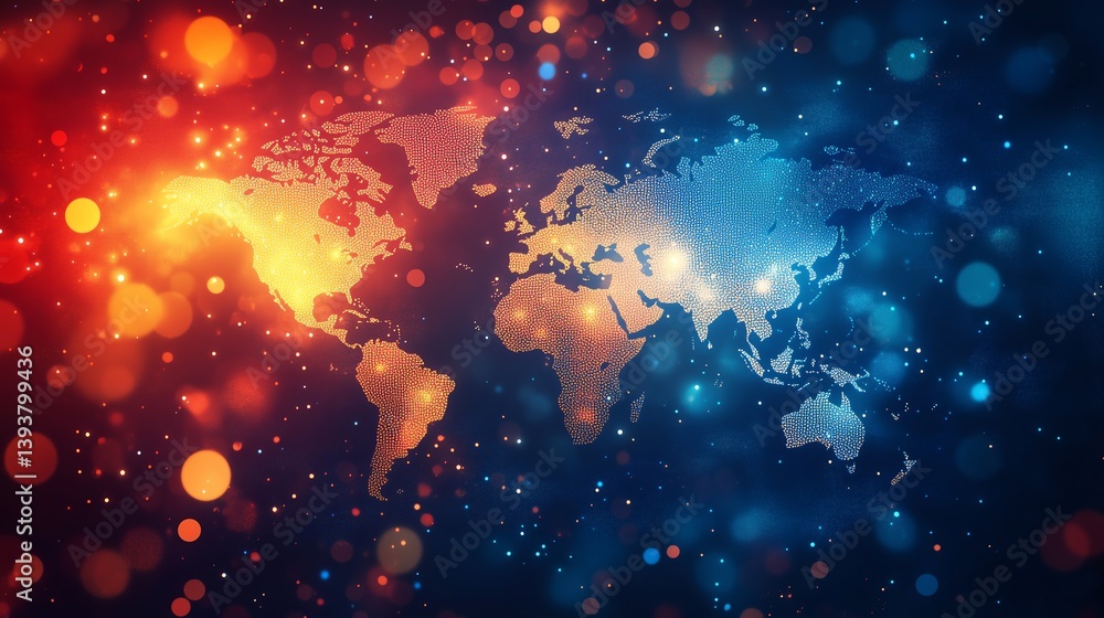Poster modern infographic design with 3d world map and bokeh background for workflow layout, minimalist