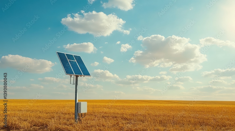 Poster satellite monitoring station for smart farming placed on edge of field, data collection concept with