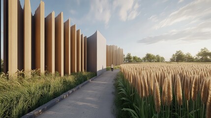 Fototapeta premium Wind erosion barriers built with natural materials along the edge of farm plots, soil protection with space to the side