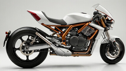Sport-Touring Motorcycle with Wire-Spoke Wheels and Sculpted Tank – Hyper-Realistic Design on White Background