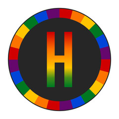 LGBTQ Rainbow Gradient Capital Letter “H” Icon - Bold Letter H with Vibrant Rainbow Gradient on Black Background, enclosed in a black frame.