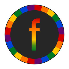 LGBTQ Rainbow Gradient Lowercase Letter “f” Icon - Bold Letter f with Vibrant Rainbow Gradient on Black Background, Pride and Inclusivity, enclosed in a black frame.