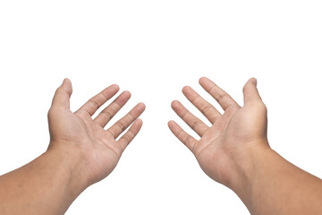 male hands holding, reaching, or grabbing something isolated on white background. transparent png
