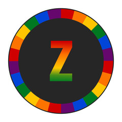 LGBTQ Rainbow Gradient Lowercase Letter “z” Icon - Bold Letter z with Vibrant Rainbow Gradient on Black Background, Pride and Inclusivity, enclosed in a black frame.