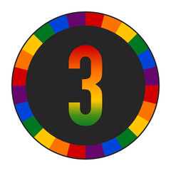 LGBTQ Rainbow Gradient Number “3” Icon - Bold Number 3 with Vibrant Rainbow Gradient on Black Background, Pride and Inclusivity, enclosed in a black frame.
