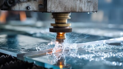 Industrial Waterjet Cutting Machine Precision Glass Processing Powerful Technology Modern Manufacturing Process High Quality Detailed Image Industrial