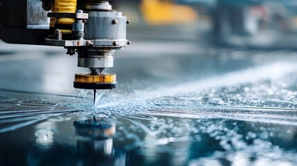 Precision Water Jet Cutting Machine Industrial Technology Modern Process Closeup Detail High Quality Manufacturing Equipment Advanced Engineering     