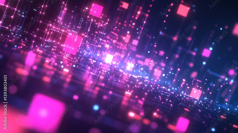 Poster abstract technology background with glowing neon lights and data streams