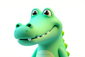 3D Animal Character: Smiling Crocodile on White Studio Backdrop