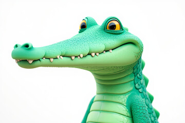 Minimalist 3D Crocodile Figure with Soft Green Tones on White